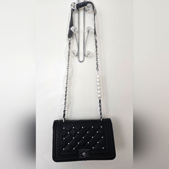 Badgley Mischka Handbags - Badgley Mischka Quilted letter Turn lock Crossbody Bomber Pearls Black NWT